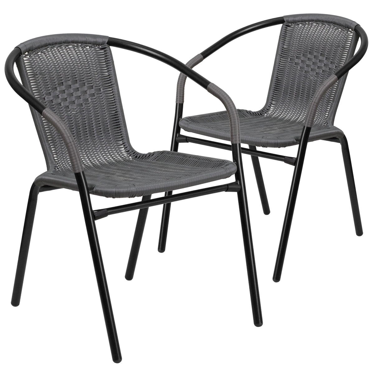 2 Pack Gray Rattan Stack Chair E8581