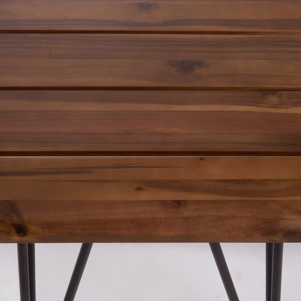 Industrial Accent Table, Teak Finish, Rustic Metal K86001
