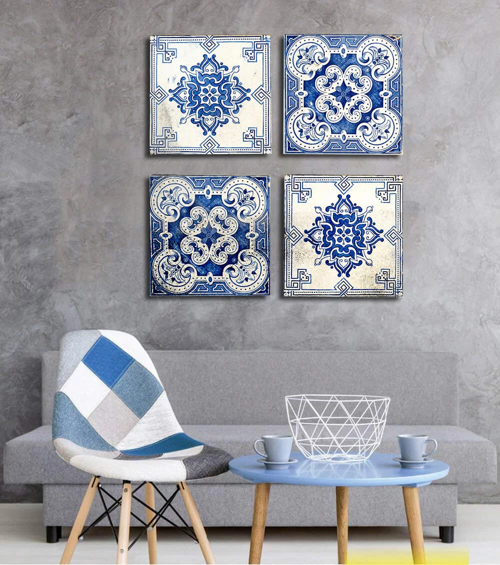 Canvas Floral Pattern Wall Art Set of 4 12x12 inches N3098