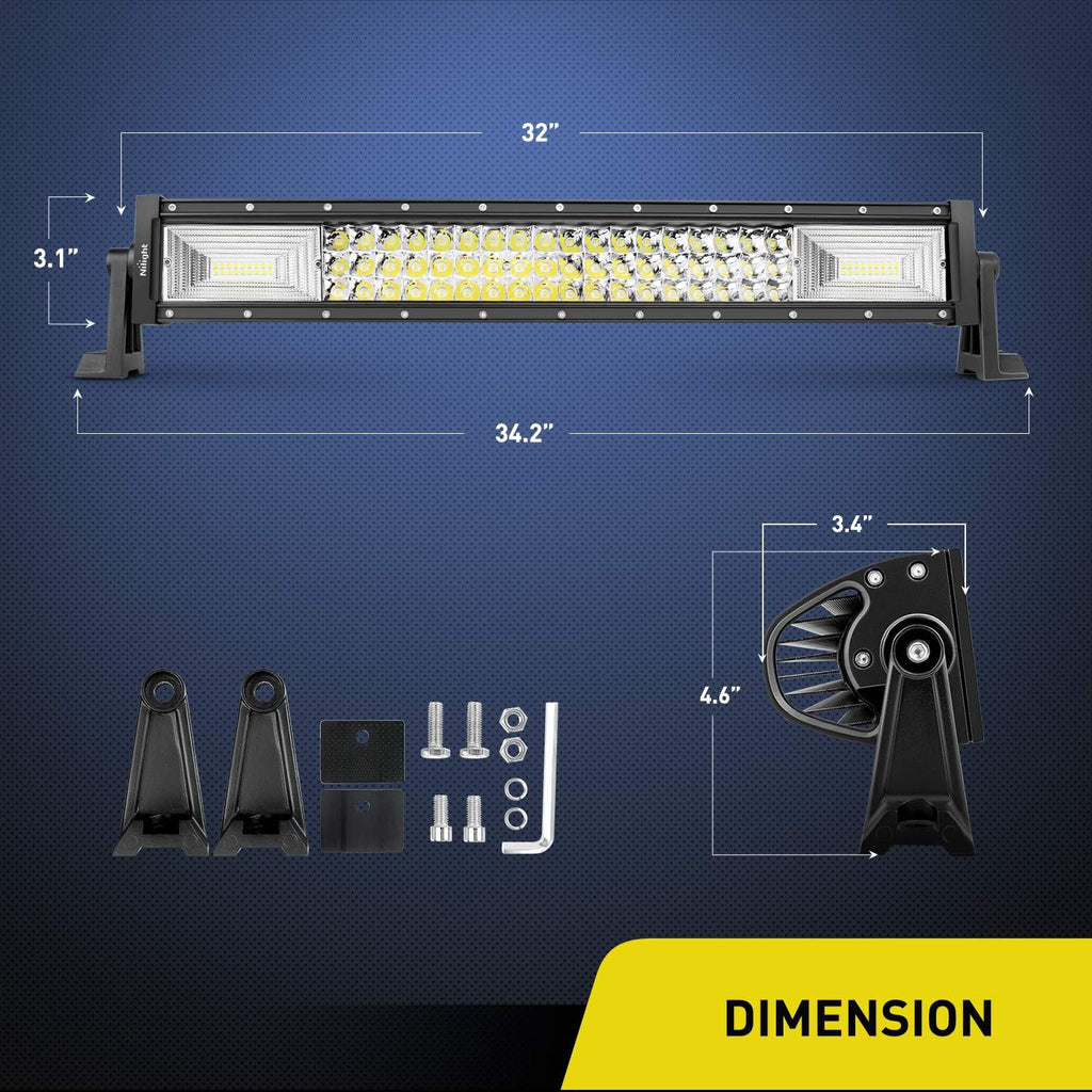 32Inch 378W Triple Row LED Light Bar Flood Spot Combo Pack of 2 I3999