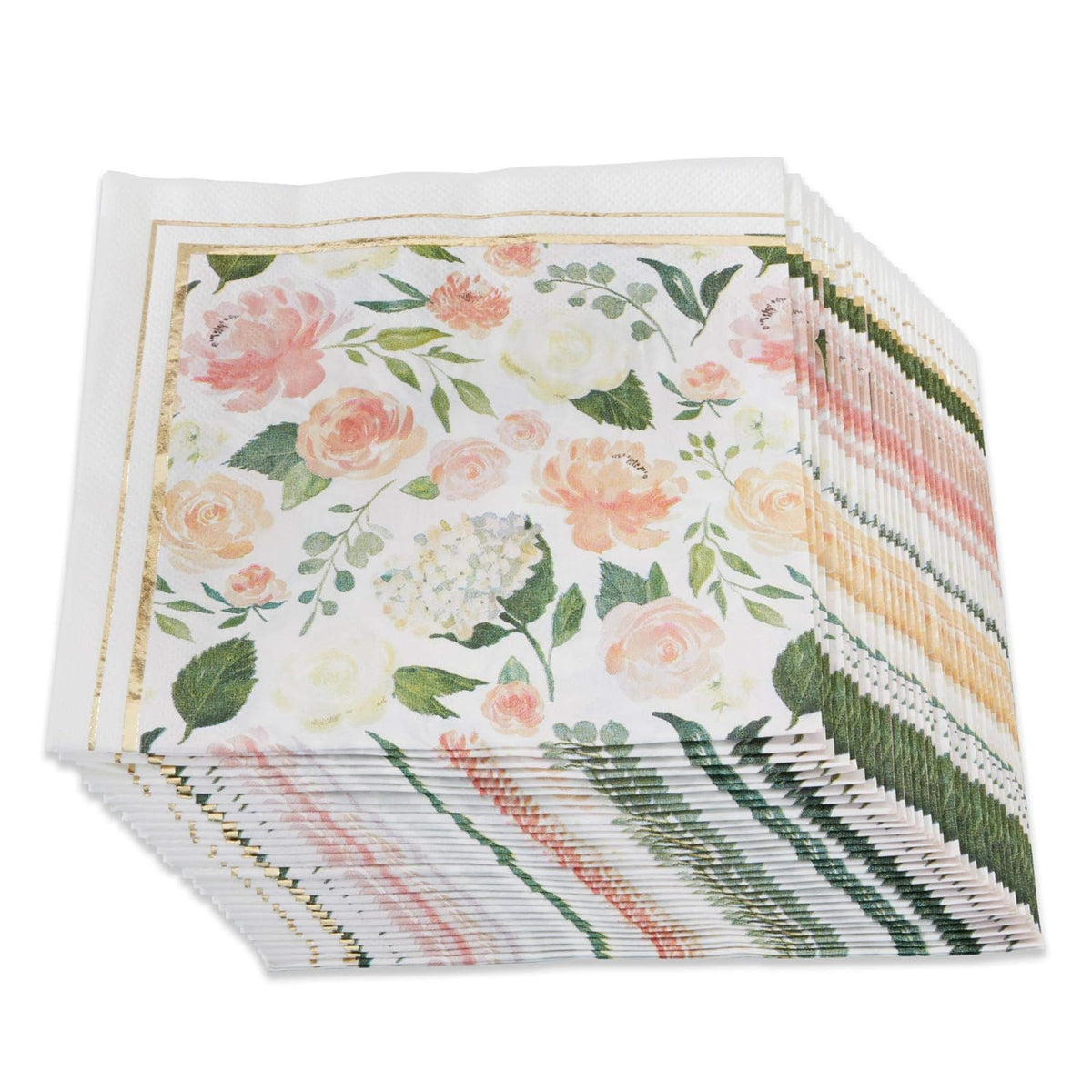 Pink Floral Paper Plates (Set of 16) and Paper Cocktail Napkins (Set of 30) L177