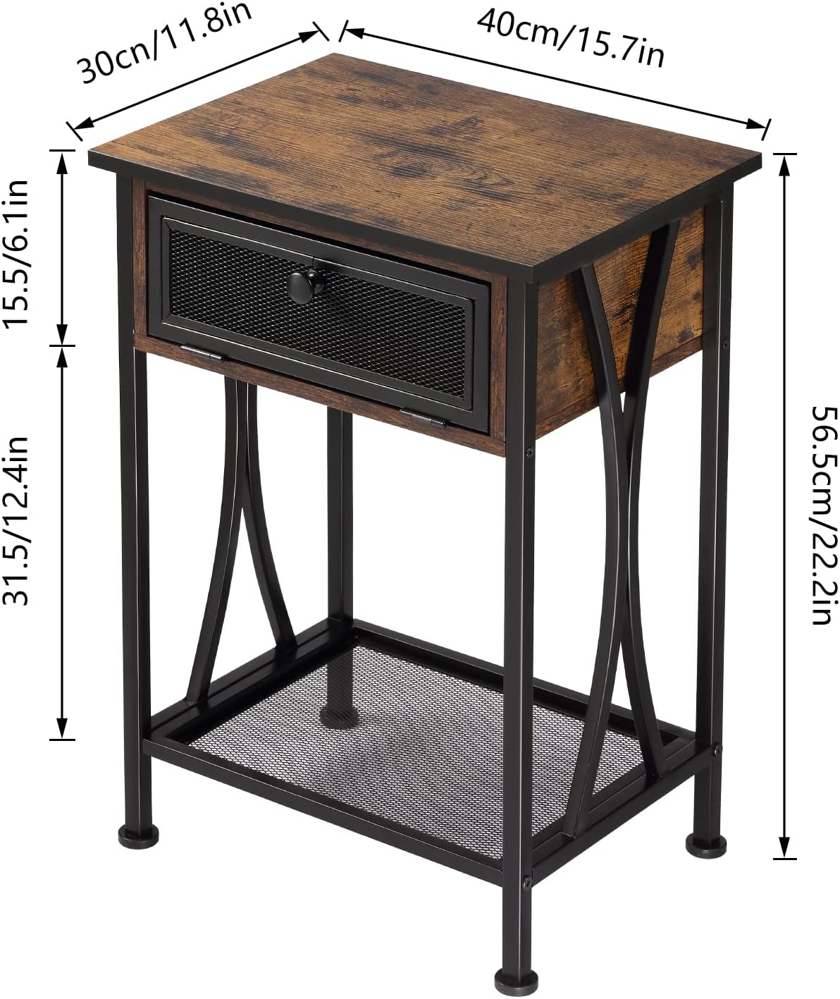 Rustic Brown Nightstand with Storage Cabinet and Shelf A671