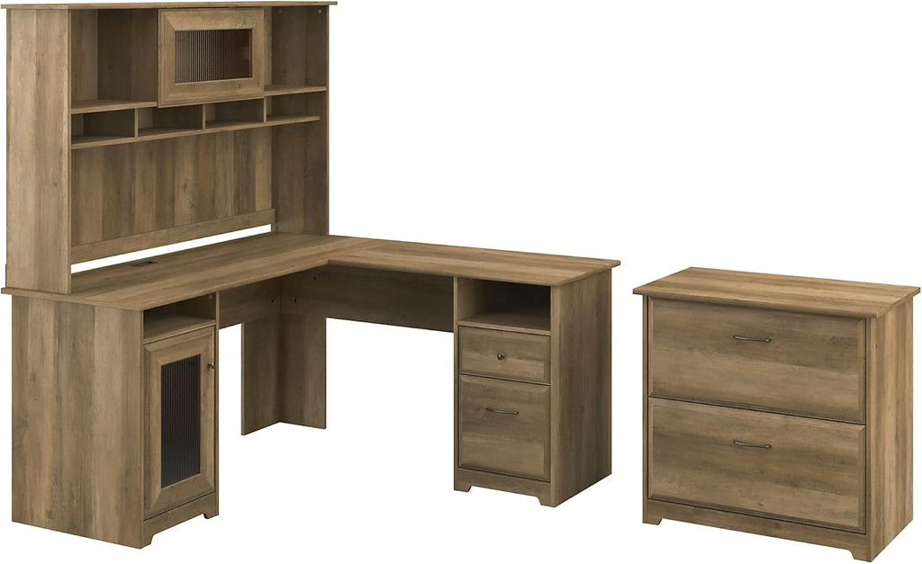 L Shaped Desk with Hutch and Lateral File Cabinet Y9098