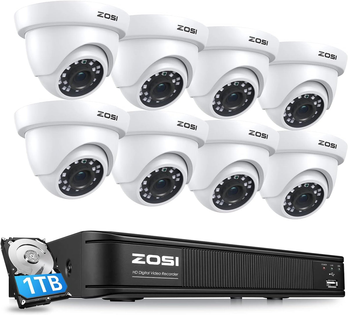 5MP Lite 8 Channel Surveillance DVR with 1TB Hard Drive and 8 x 1080p Weatherproof CCTV Dome Camera G19195