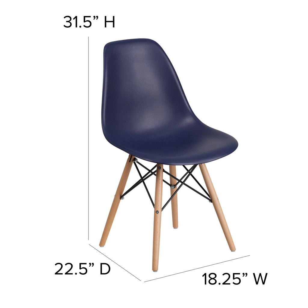 2 Pack Navy Plastic Chair with Wooden Legs K316