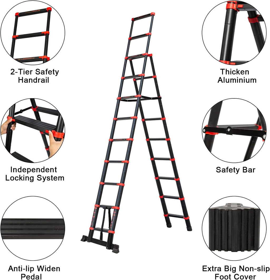 Adjustable Aluminum Telescoping Ladder, 330 lb-Capacity A765976