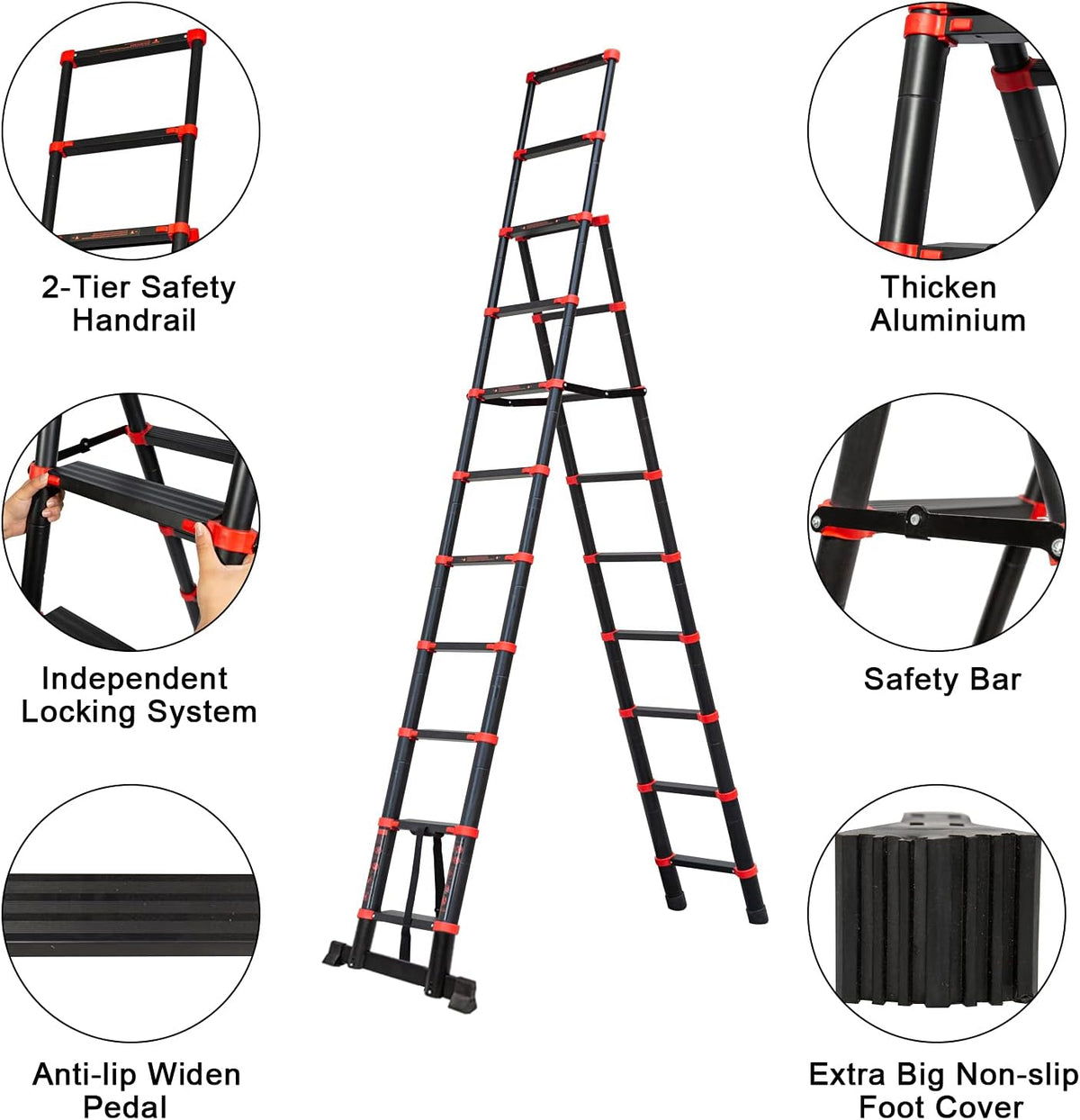 Adjustable Aluminum Telescoping Ladder, 330 lb-Capacity A765976