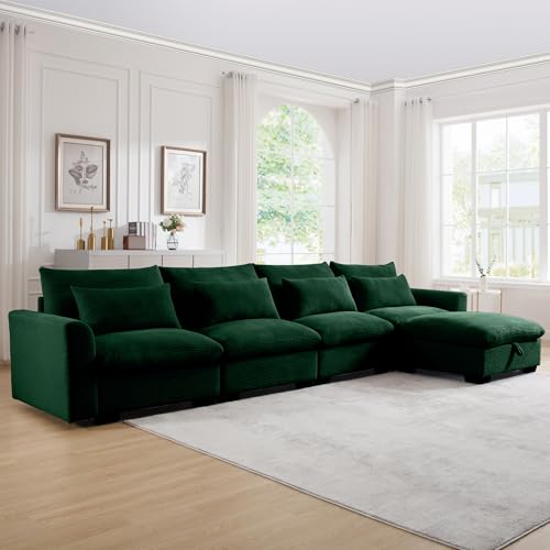 Corduroy L Shaped Modular Sofa with Storage Ottoman V2639