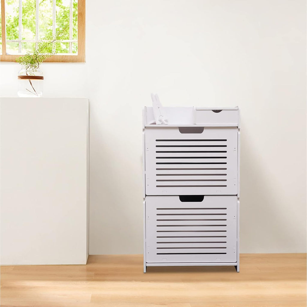 White 2 Flip Drawers Shoe Cabinet C97092