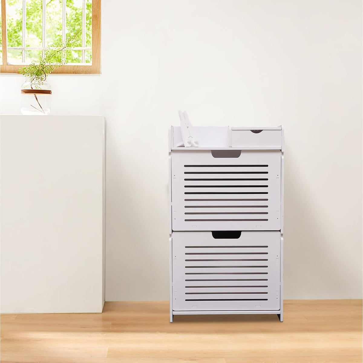 White 2 Flip Drawers Shoe Cabinet C97092