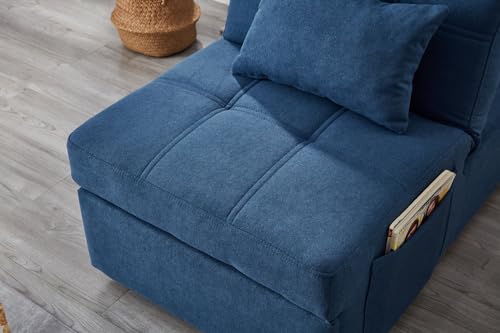 Blue Linen Fabric Convertible Sofa Chair Bed with Pillow V402
