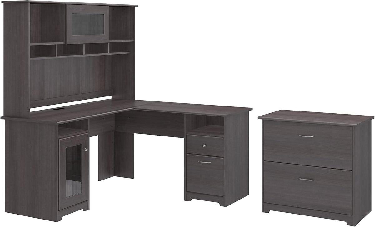 L Shaped Desk with Hutch and Lateral File Cabinet Y9098