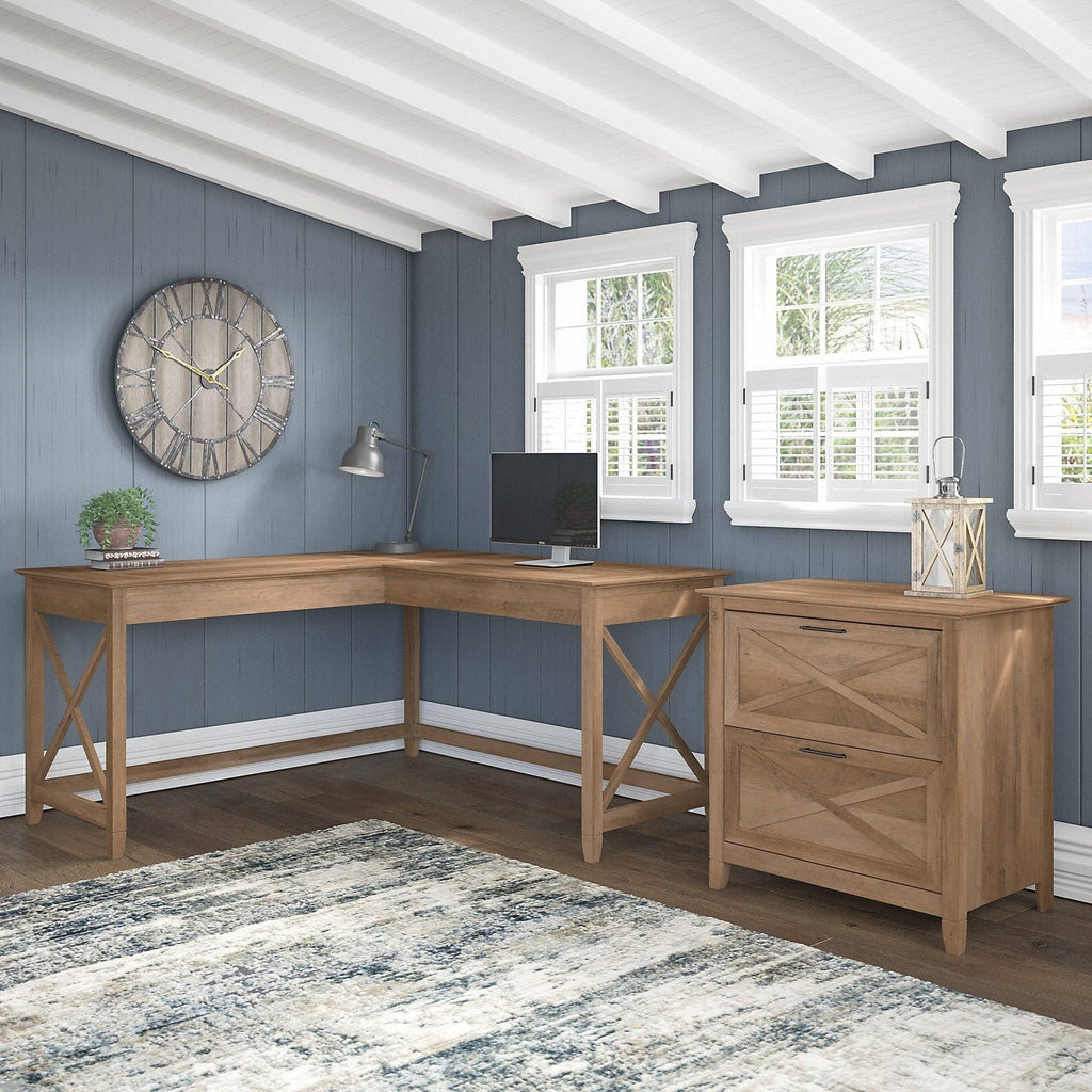 L Shaped Desk with 2 Drawer File Cabinet A9983