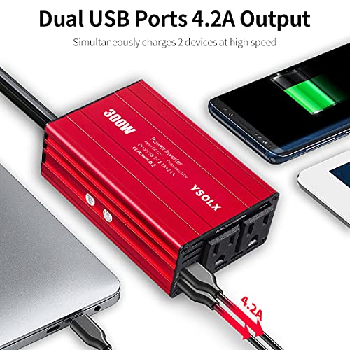 500W Power Inverter DC 12V to 110V AC Converter with 2 USB Ports and 2 AC Outlet V11215