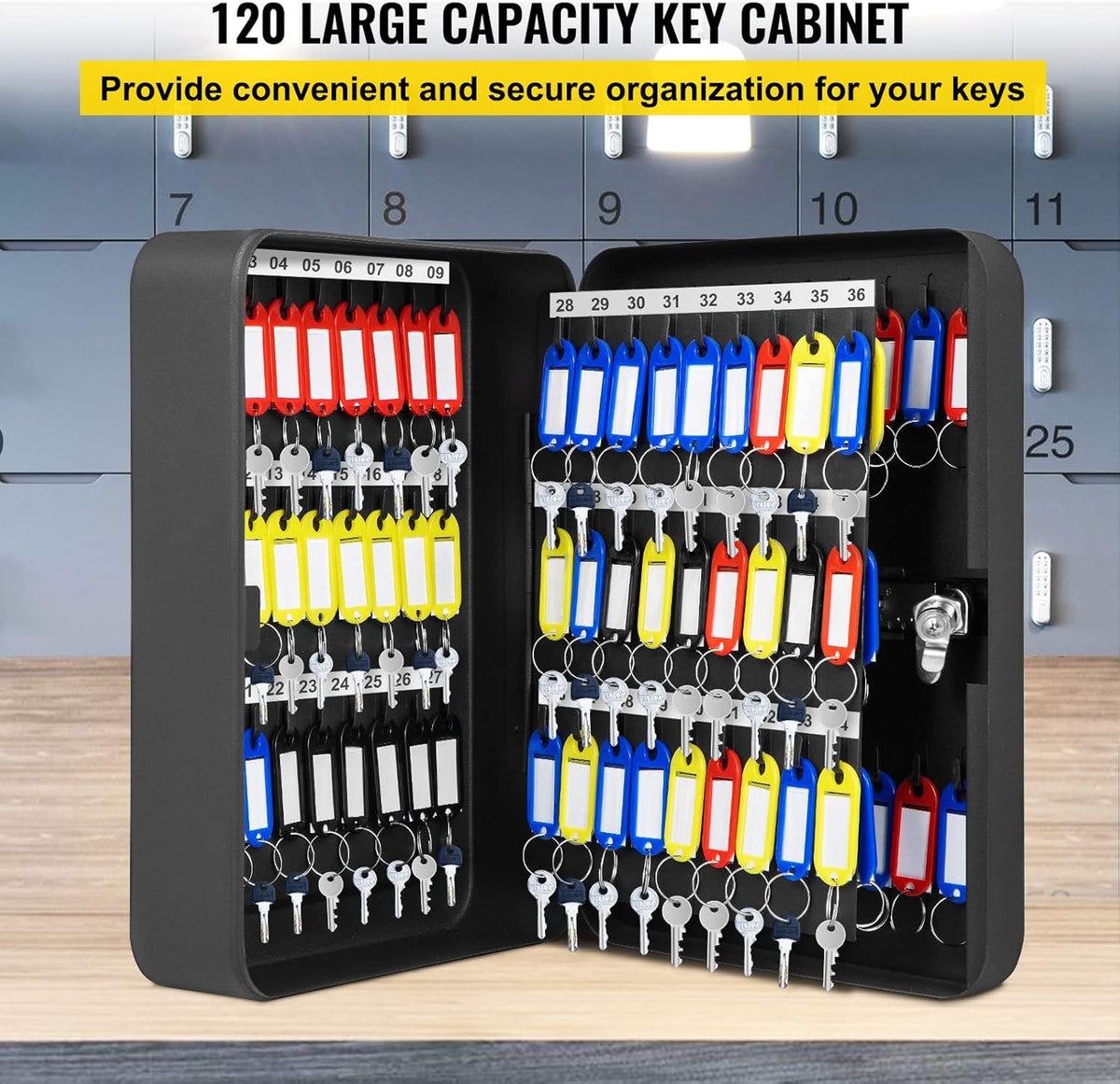 Black Steel Wall Mounted Key Cabinet with Lock (120 positions) F20175