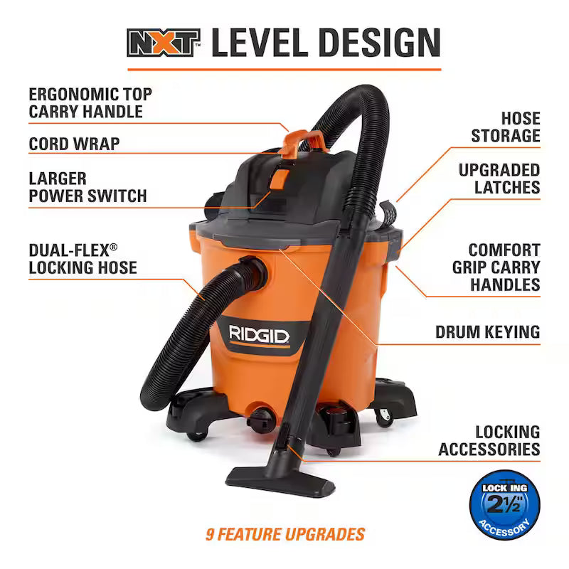 12 Gallon 5.0 Peak HP Wet/Dry Shop Vacuum with Hose and Accessories U613
