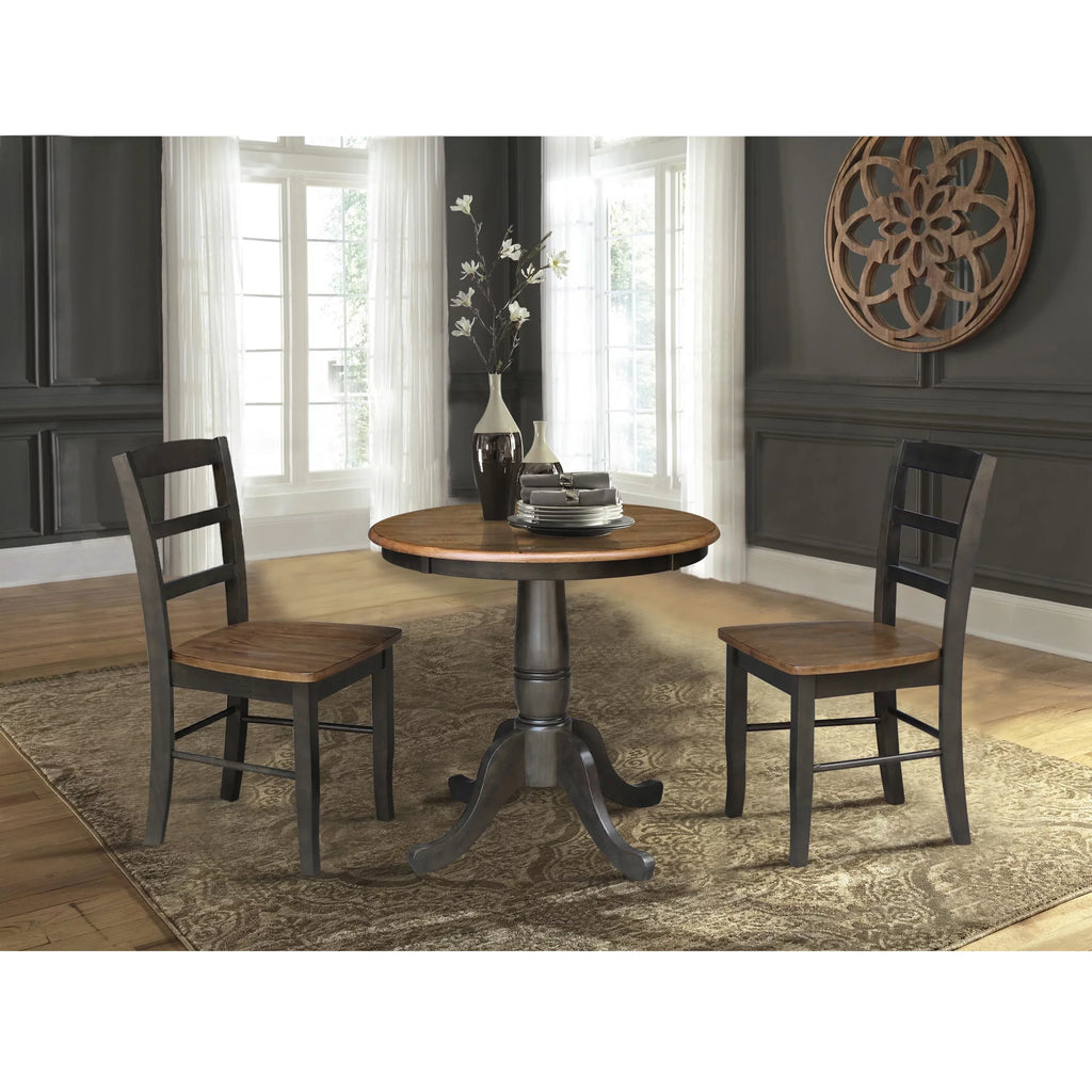 3-piece Solid Wood Dining Set with Round Pedestal Table and 2 Ladder Back Chairs P591813