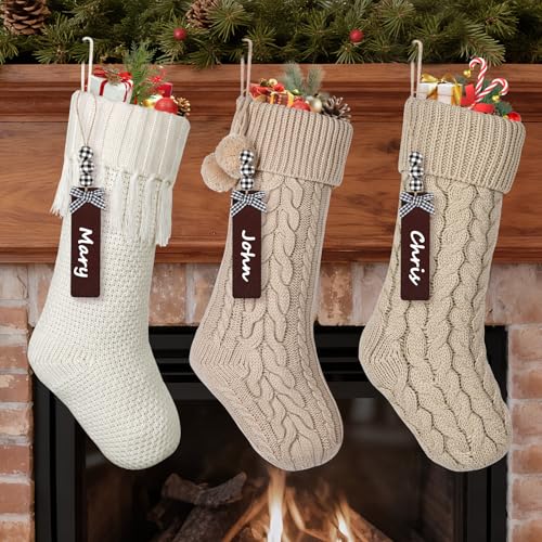 3 Pack 18'' Large White Red Green Knit Christmas Stockings L806