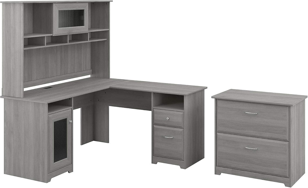 L Shaped Desk with Hutch and Lateral File Cabinet Y9098
