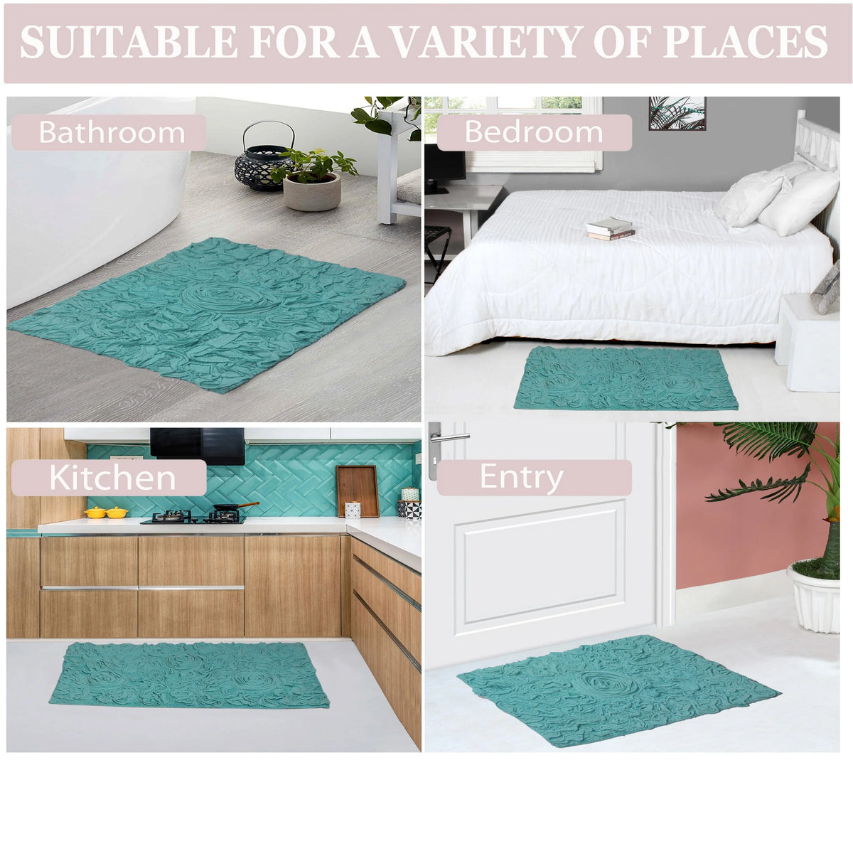Turquoise 5 Piece Cotton Bath Rug Set K66928