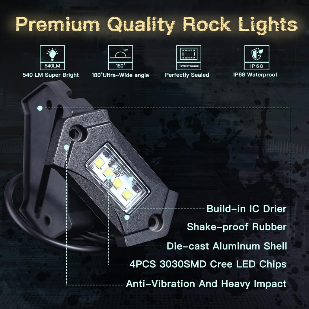 White 8Pods IP68 Waterproof LED Rock Lights T461778