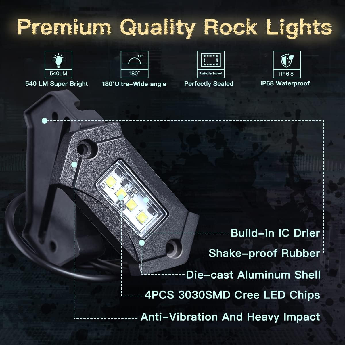 White 8Pods IP68 Waterproof LED Rock Lights T461778