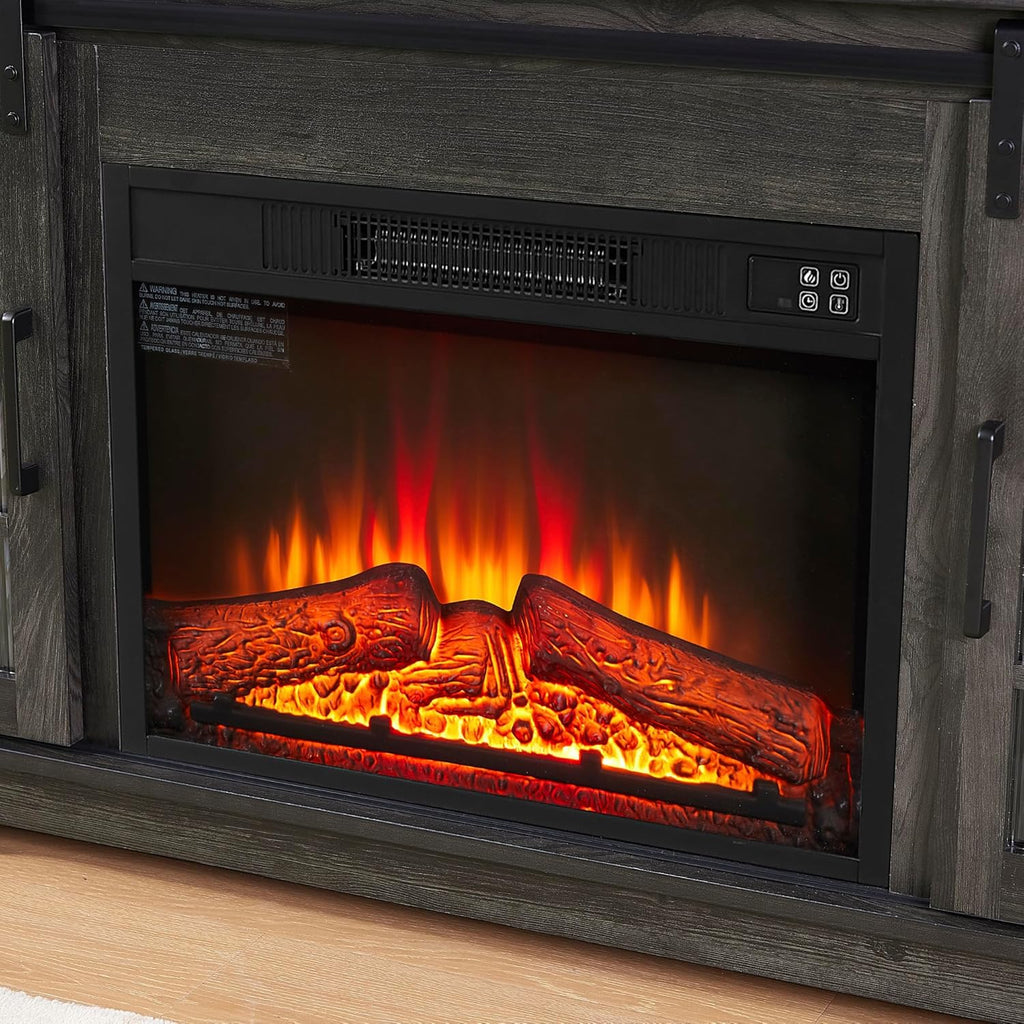 Charcoal Grey Fireplace TV Stand with Storage Drawers and Sliding Door M5762