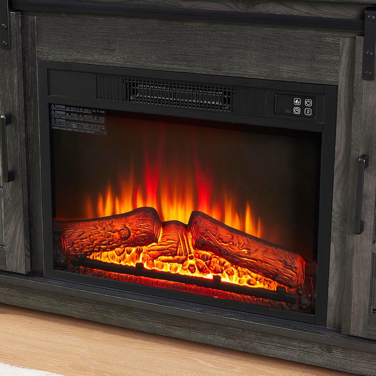 Charcoal Grey Fireplace TV Stand with Storage Drawers and Sliding Door M5762