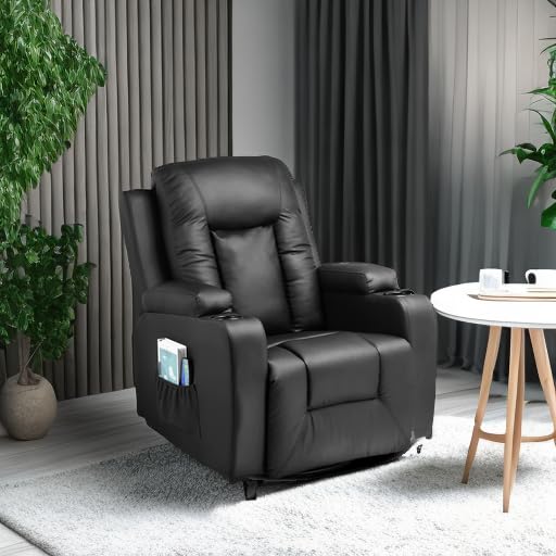 Black Swivel Rocker Recliner Chair with Cup Holders K28346