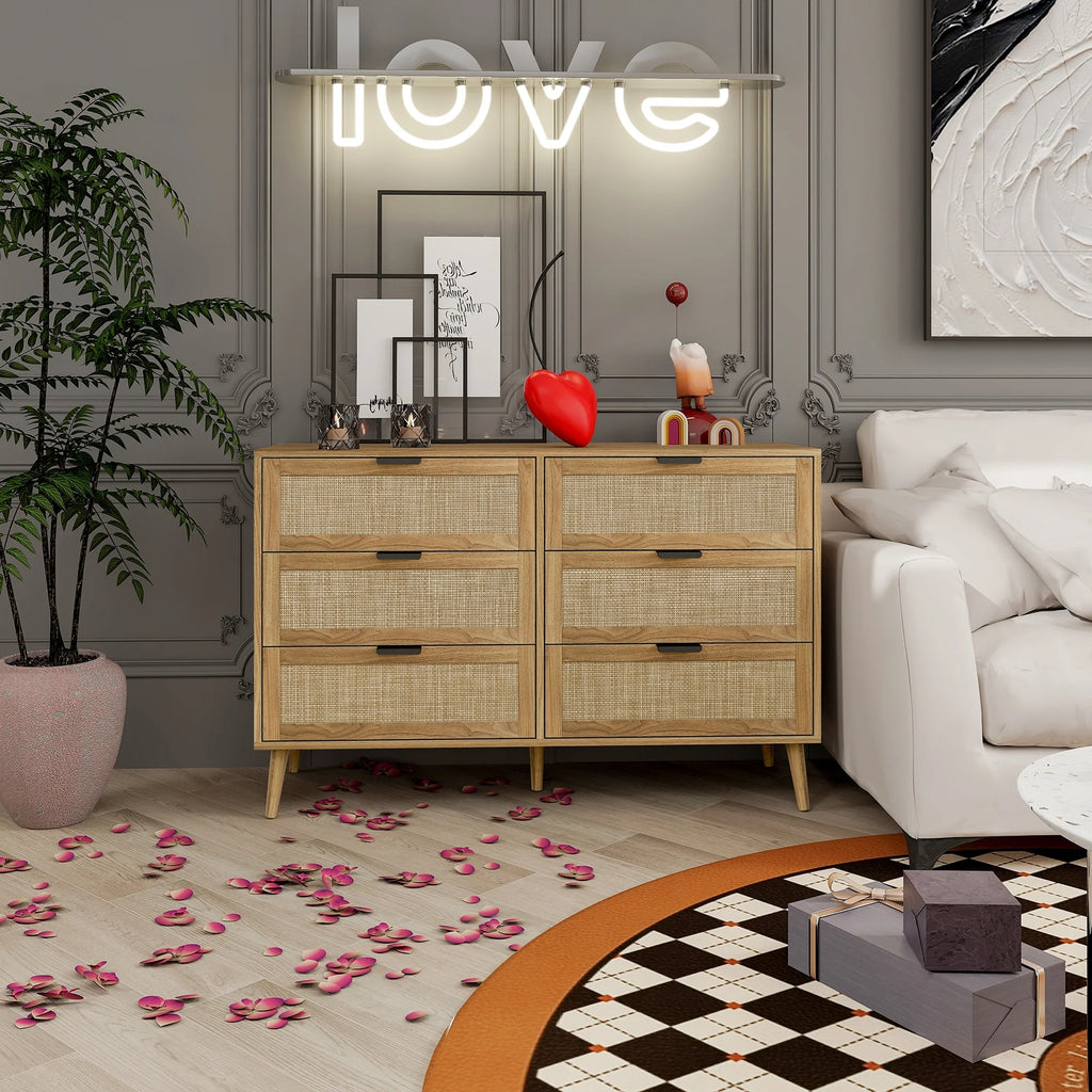 Modern Rattan 6 Drawer Dresser S49455