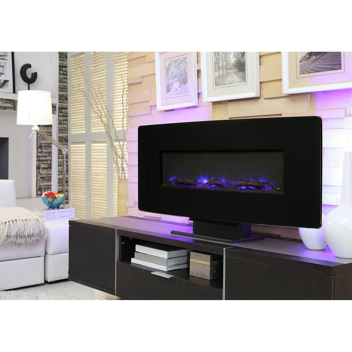 Black Glass Wall Mount Fireplace K724366