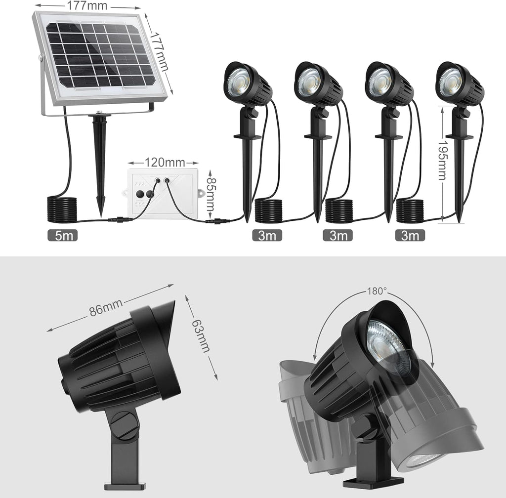 4-in-1 Solar Landscape Lights, IP66 Waterproof, 2700K/4000K/6000K H68288