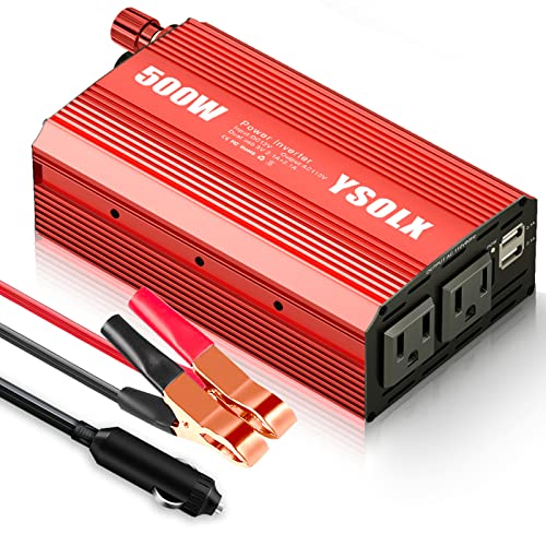 500W Power Inverter DC 12V to 110V AC Converter with 2 USB Ports and 2 AC Outlet V11215