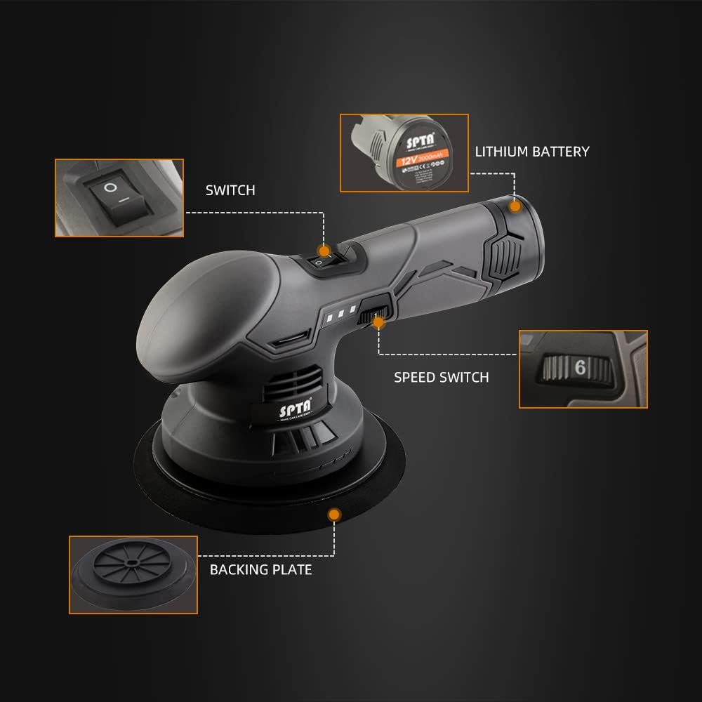 Cordless Car Buffer Polisher with 2Pcs 12V Lithium Rechargeable Battery Brushless Polisher Q18231