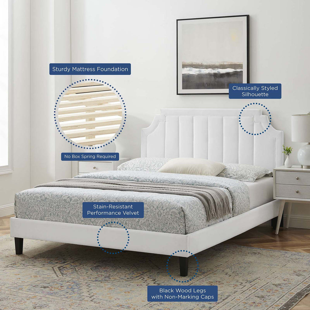 Twin Size White Velvet Platform Bed Frame E717478
