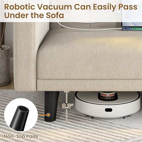 Beige Convertible Sofa Bed with USB Q129589