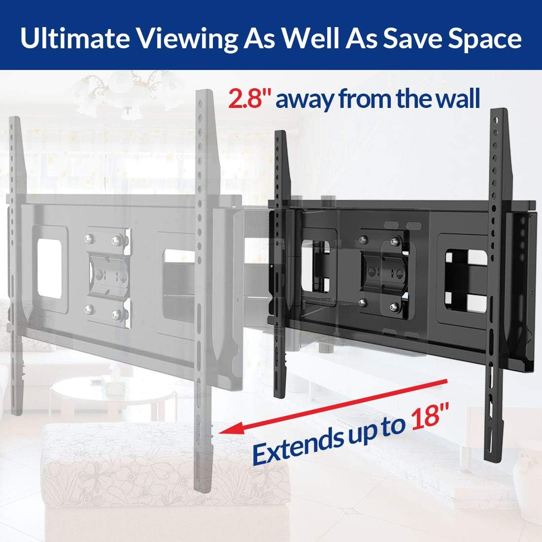 32-70 Inch Articulating Full Motion Swivel Tilt TV Wall Mount Bracket 18 Inches Arm Max VESA 600x400mm 132 lbs with 10ft HDMI Cable Pack of 2 Q75626