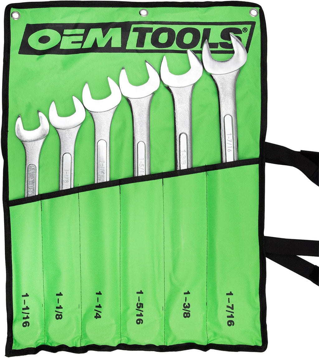 Jumbo Combination Wrench Set, SAE, 6 Piece, Green Canvas Tool Roll Included V70781