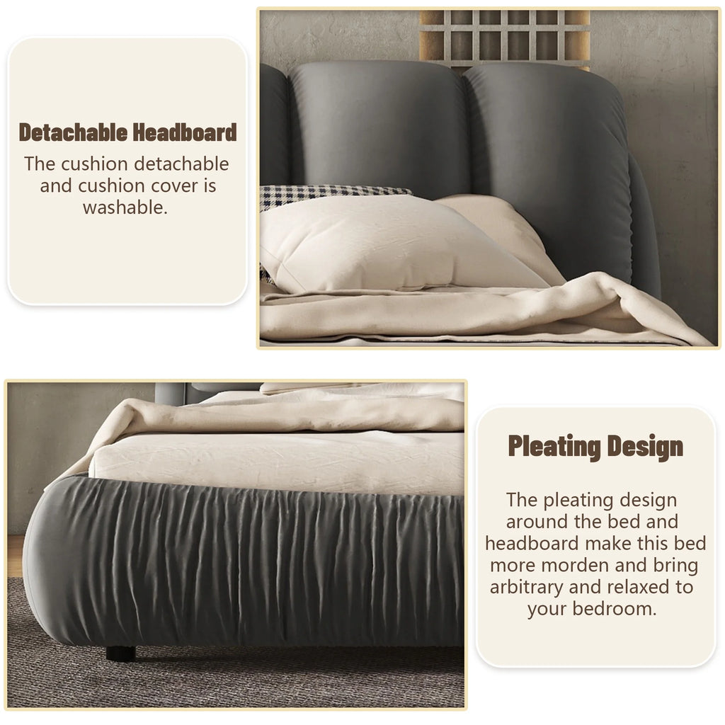 King Size Velvet Upholstered Bed with Padded Headboard Y1932