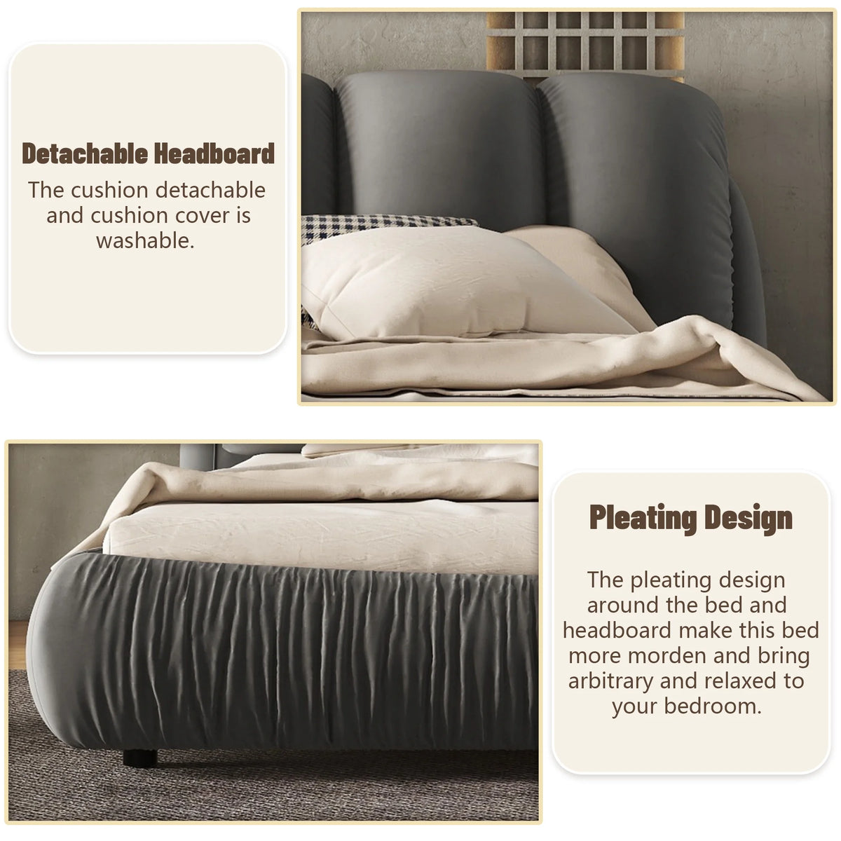 King Size Velvet Upholstered Bed with Padded Headboard Y1932