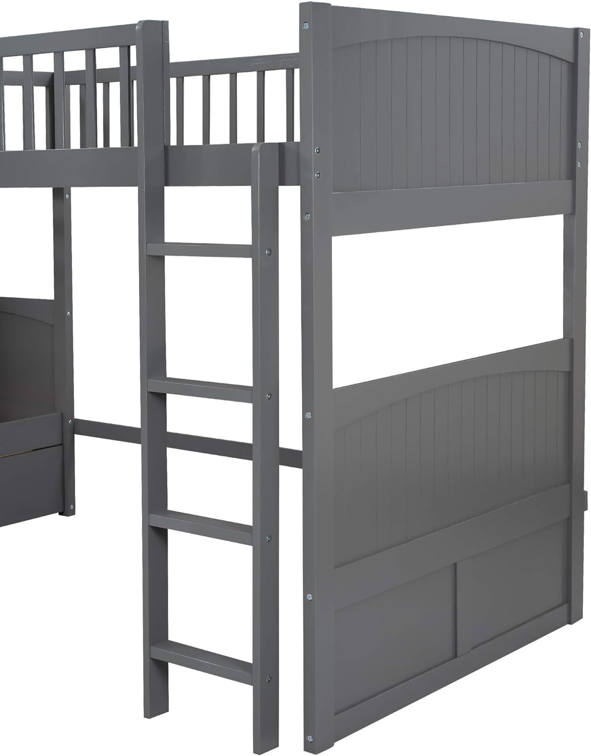 Gray Wooden Triple Bunk Beds with 2 Storage Drawers K4656