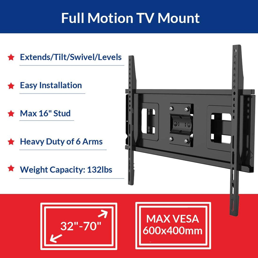 32-70 Inch Articulating Full Motion Swivel Tilt TV Wall Mount Bracket 18 Inches Arm Max VESA 600x400mm 132 lbs with 10ft HDMI Cable Pack of 2 Q75626