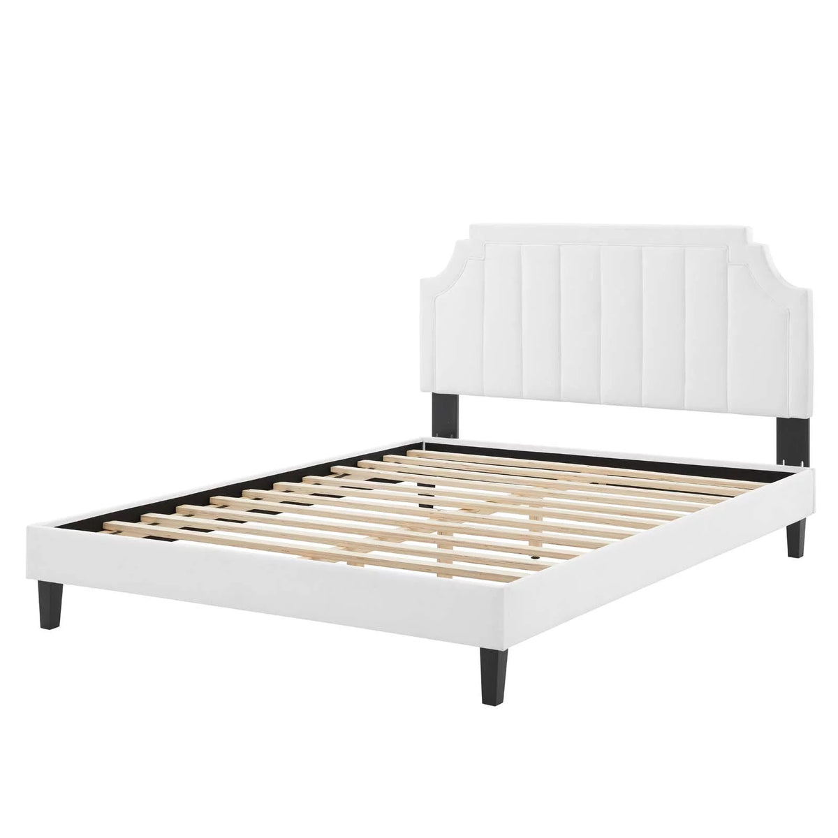 Twin Size White Velvet Platform Bed Frame E717478
