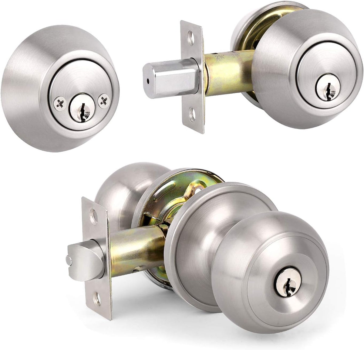 10 Sets Keyed Alike Door Handleset with Deadbolt, Satin Nickel Entry Door Knob with Double Cylinder Deadbolt J28886