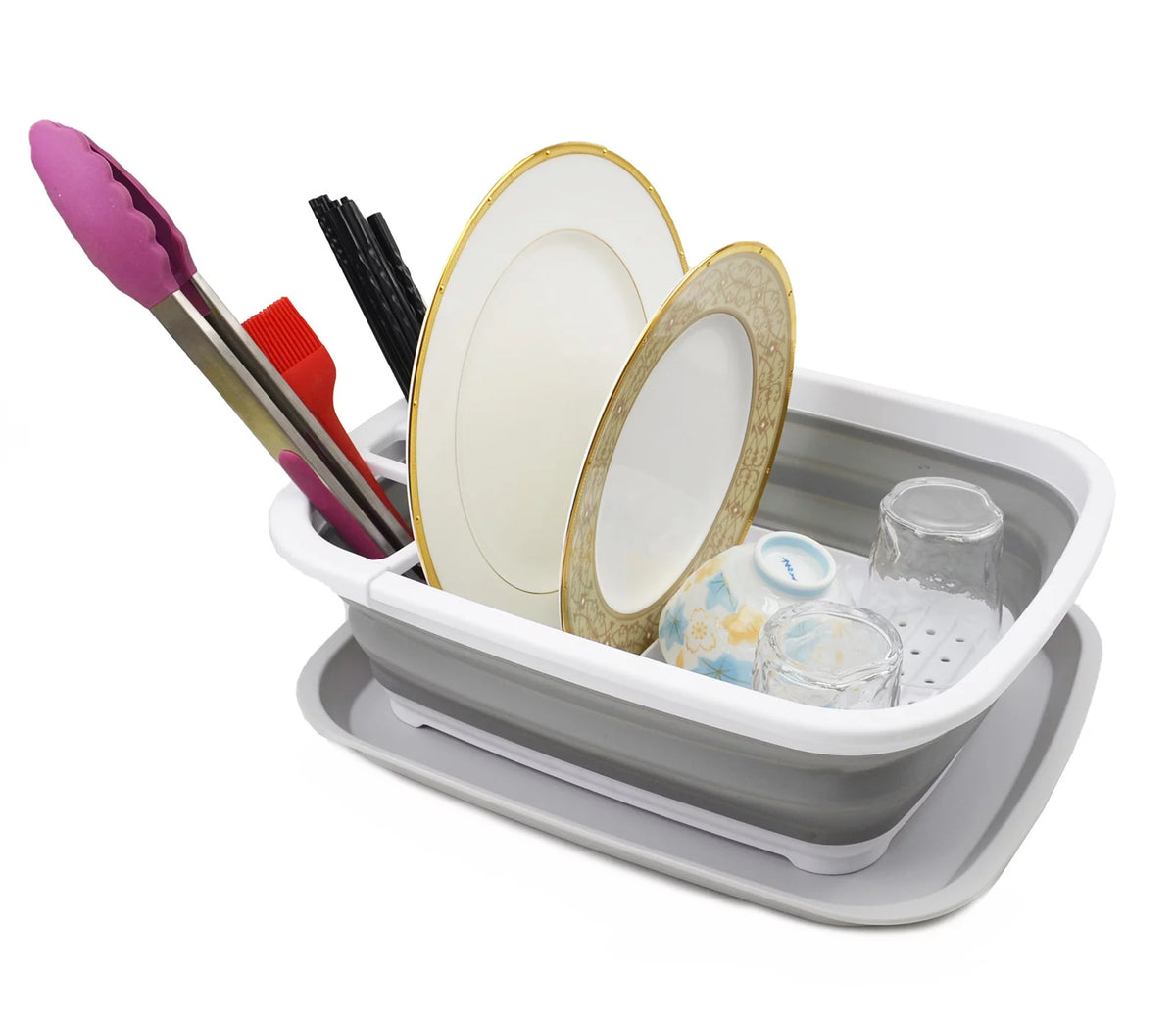 Collapsible Plastic Tub and Dish Drainer Set E298097