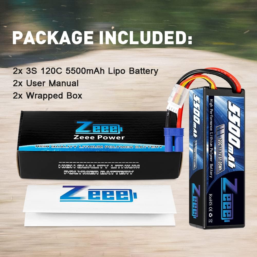 3S Lipo Battery 5500mAh 11.1V 120C Hard Case with EC5 Connector 2 Pack Q189