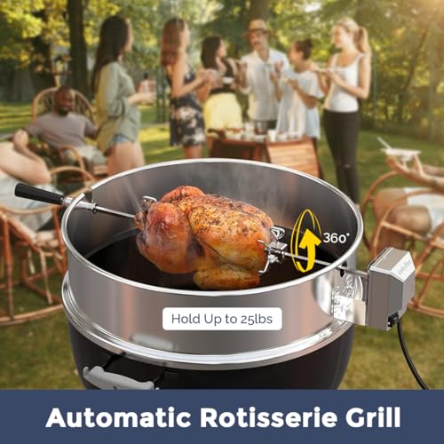 Silver Kettle Grill Rotisserie Ring Kit with Motor, Forks, Spit Rod X84975