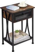 Rustic Brown Nightstand with Storage Cabinet and Shelf A671