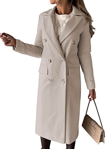Women's Wool Blend Double Breasted Slim Long Trench Coat G18413