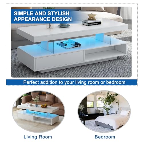 Black LED Coffee Table with Storage and Sliding Drawers V451716